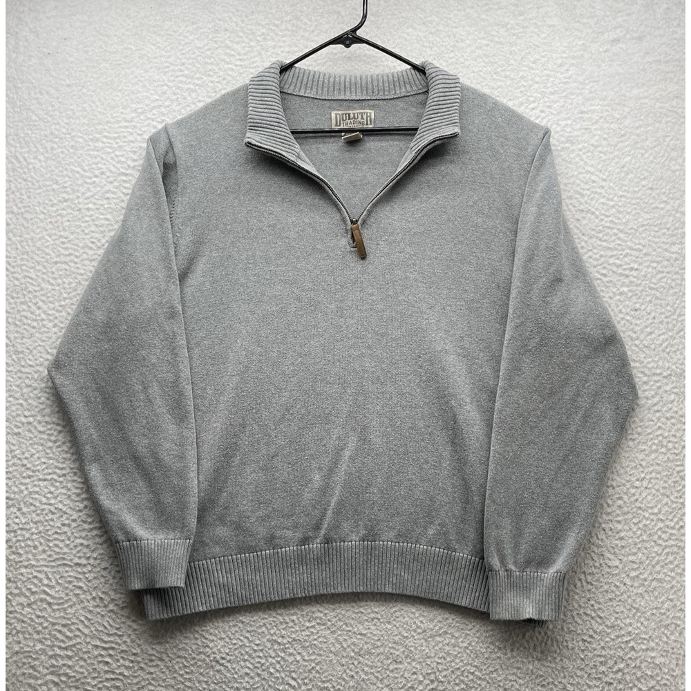 Duluth Trading Sweater Mens XL Gray 1/4 Zip Cotton Blend Pullover Mock Neck Warm - Picture 2 of 9